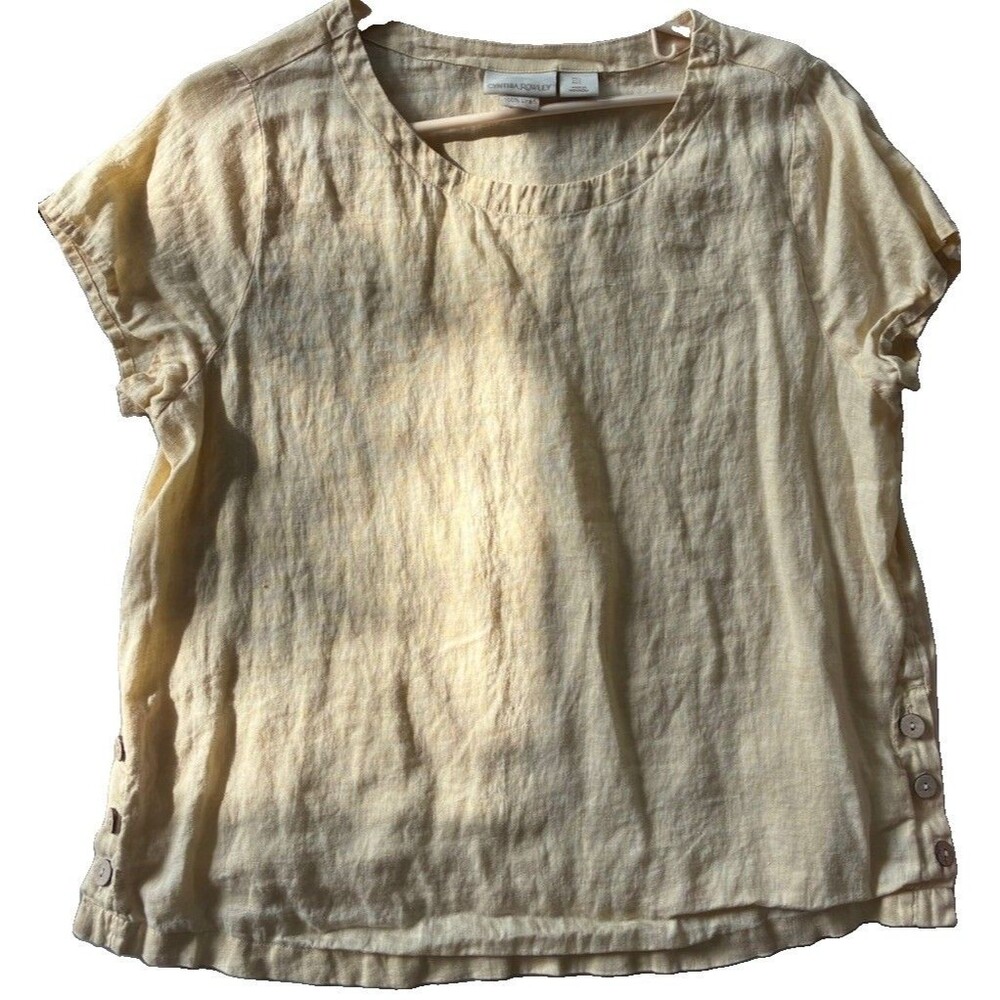 Cynthia Rowley Top Sz L Linen Butter Yellow Boxy Summer Coastal Laganlook